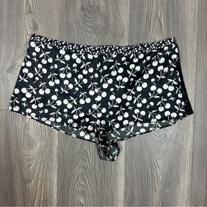 Victoria’s Secret Cherry Print Satin‎ Pajama Shorts Black White Lace Medium